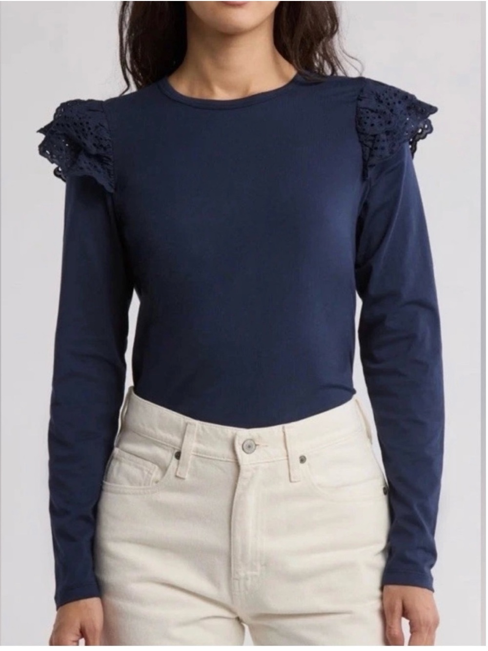 Joe's Jeans Navy Eyelet Shoulder Long Sleeve Top